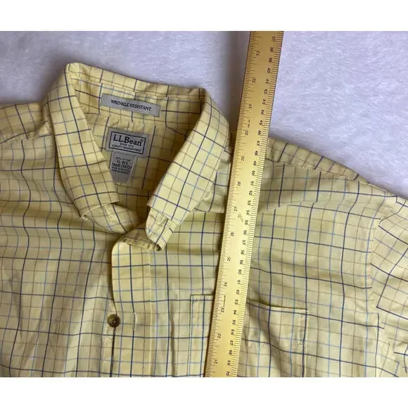 LL‎ Bean Wrinkle Resistant Yellow Plaid Long Sleeve Cotton Button Dress Shirt XL - Picture 3 of 4